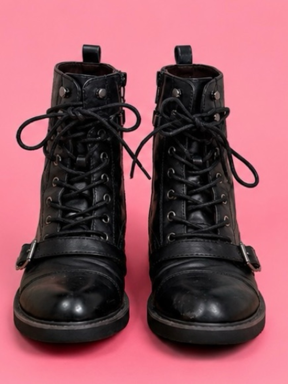 White Mountain Black Lace-Up Combat Boots for Women